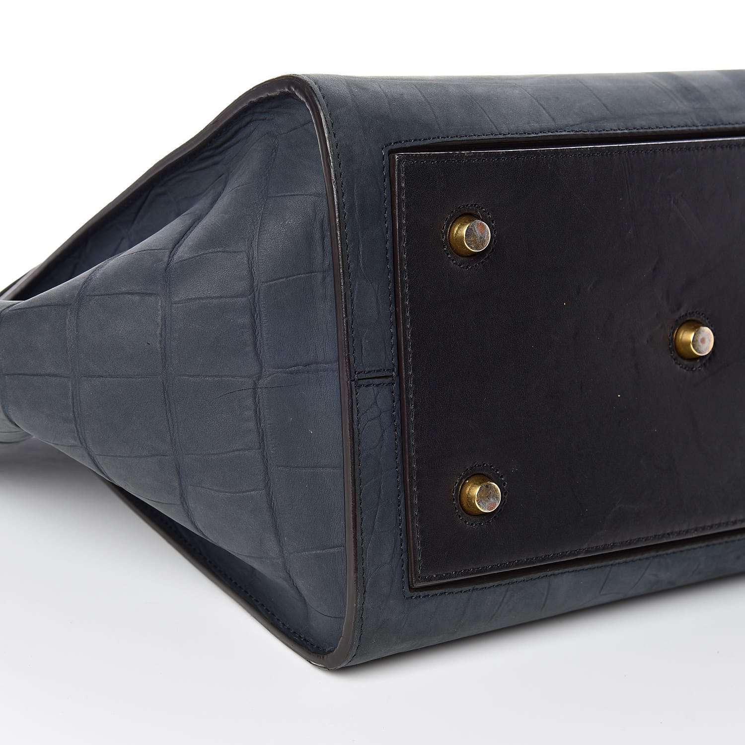 Celine Smooth Calfskin Nubuck Crocodile Embossed Small Tie Knot Tote Navy 6 of 17