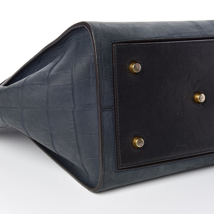 Celine Smooth Calfskin Nubuck Crocodile Embossed Small Tie Knot Tote Navy 6 of 17