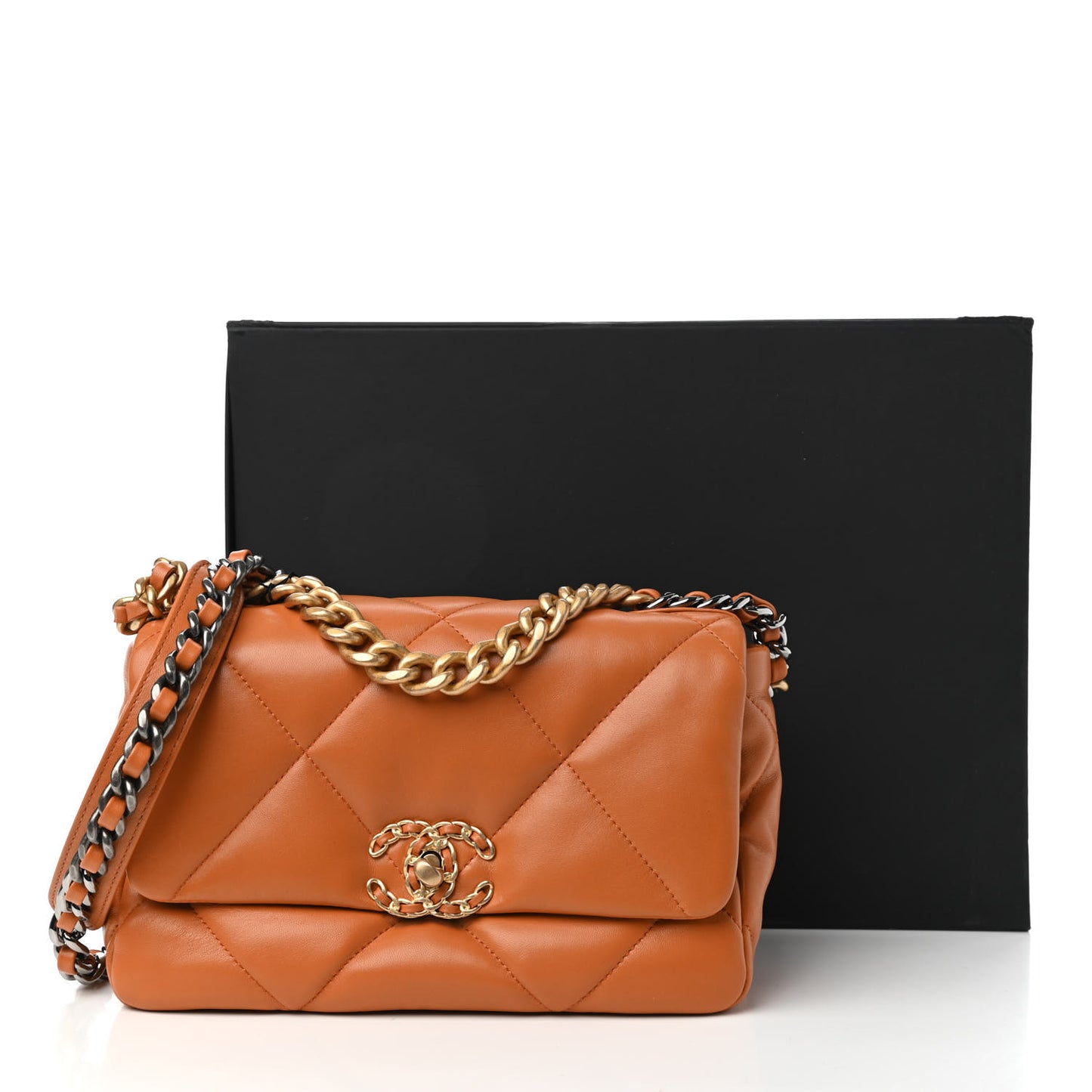 Lambskin Quilted Medium Chanel 19 Flap Light Brown
