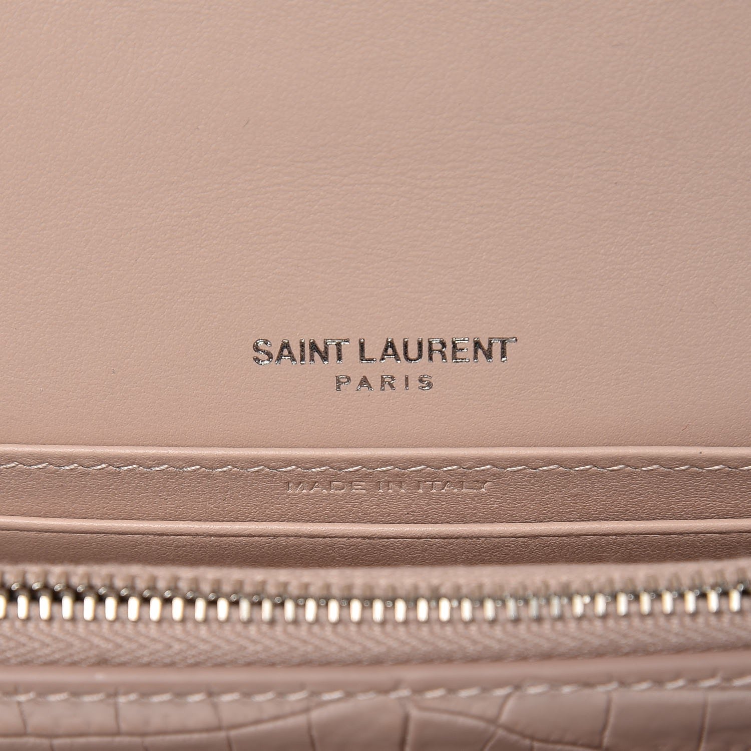 Saint Laurent Calfskin Crocodile Embossed Monogram Sunset Chain Wallet Marble Pink 6 of 7