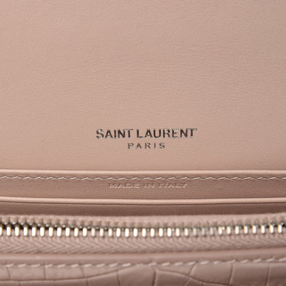 Saint Laurent Calfskin Crocodile Embossed Monogram Sunset Chain Wallet Marble Pink 6 of 7