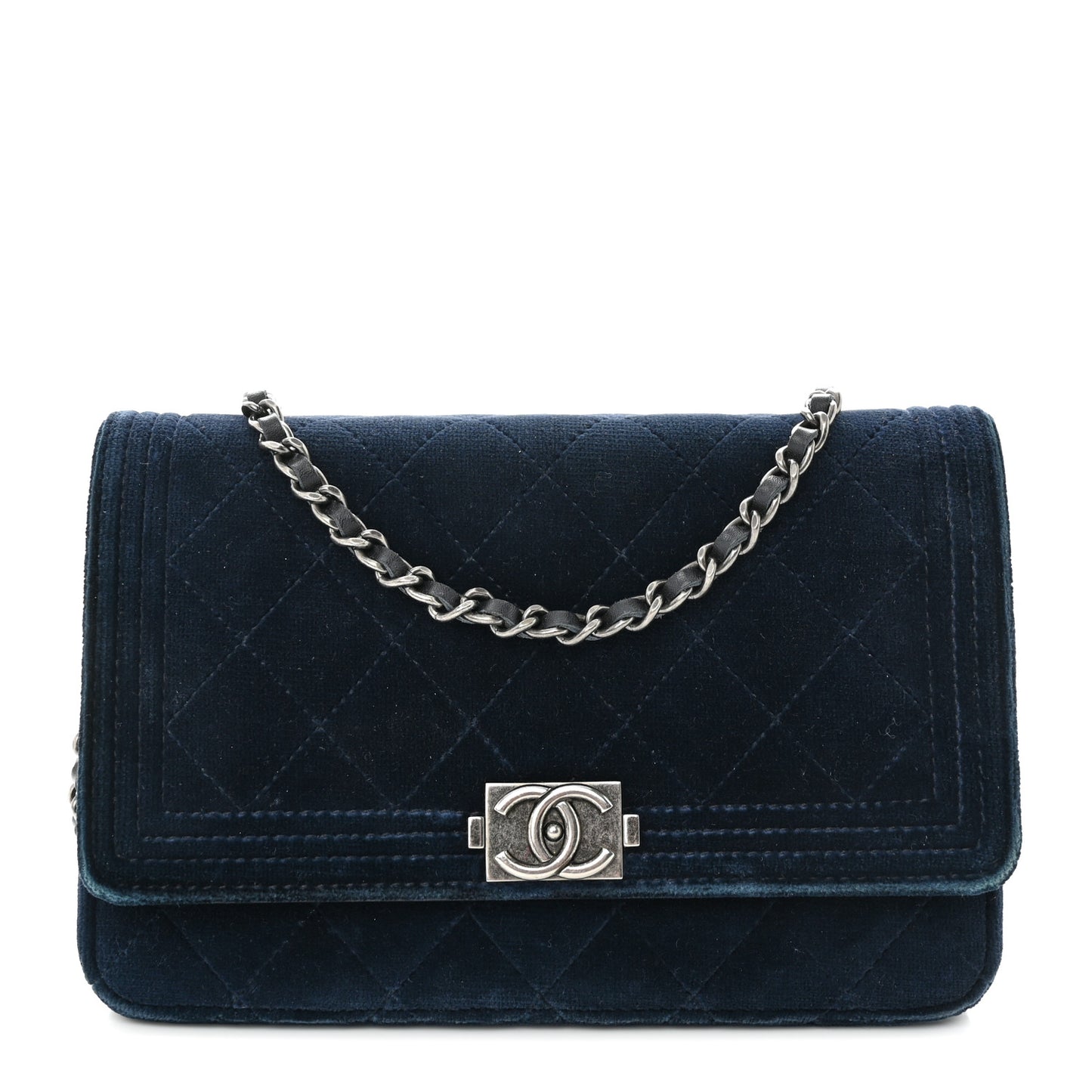 Velvet Quilted Boy Wallet On Chain WOC Blue