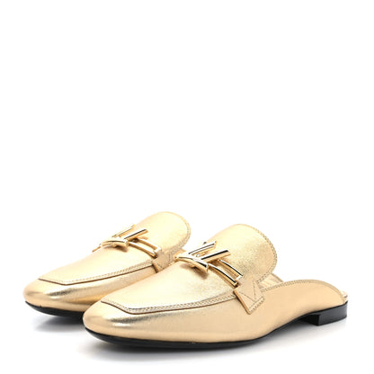 Louis Vuitton Metallic Lambskin Upper Case Open Back Flat Loafer 37 Gold 3 of 7