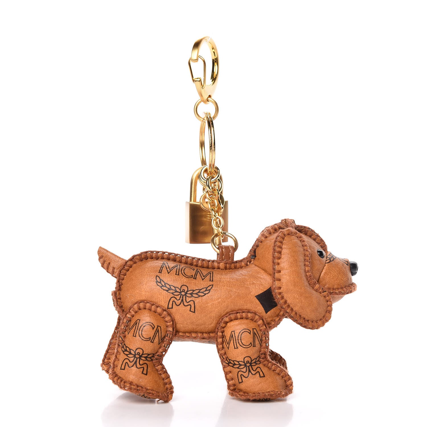 MCM Visetos Dog Key Ring Bag Charm Cognac 3 of 5