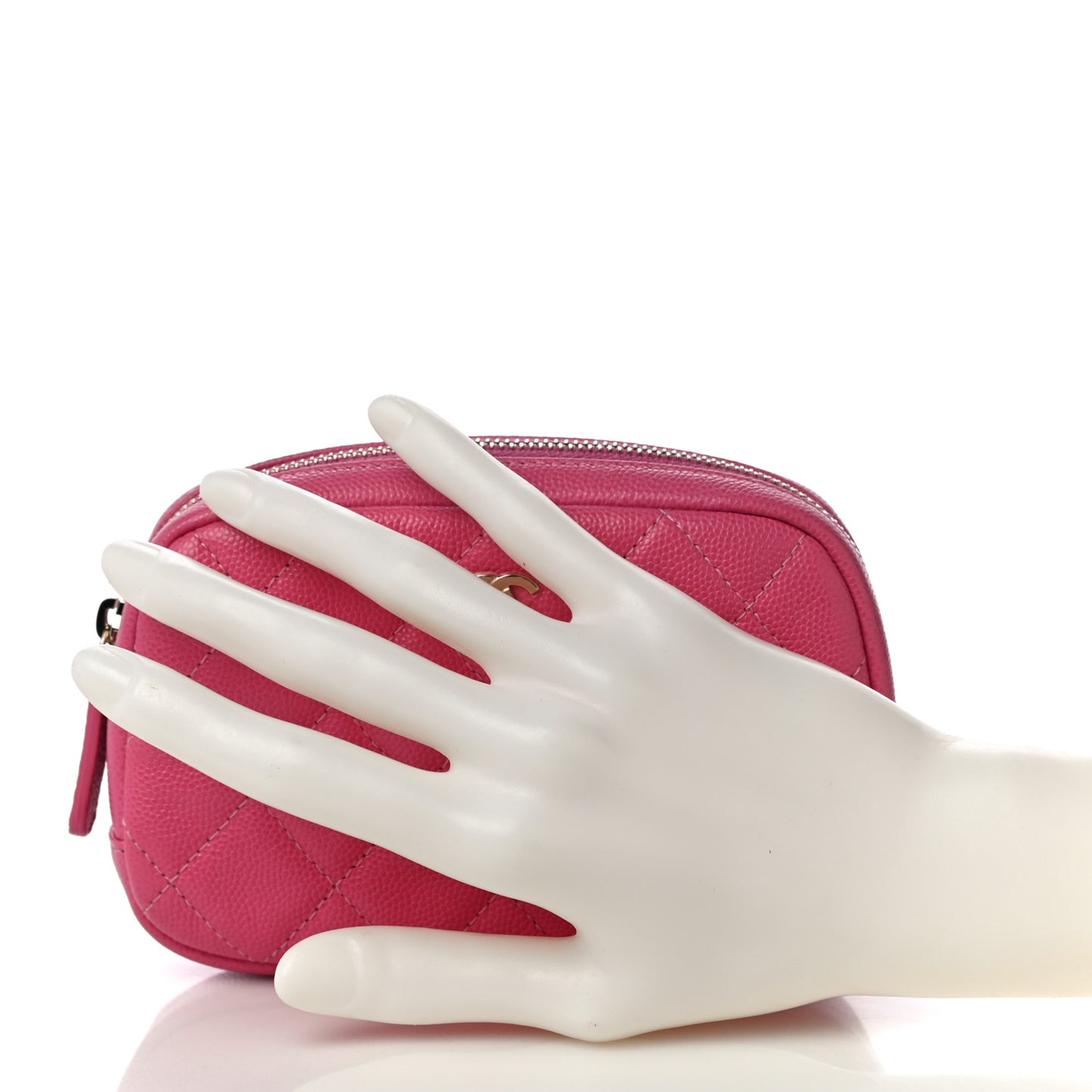 Caviar Quilted Small Curvy Pouch Cosmetic Case Pink