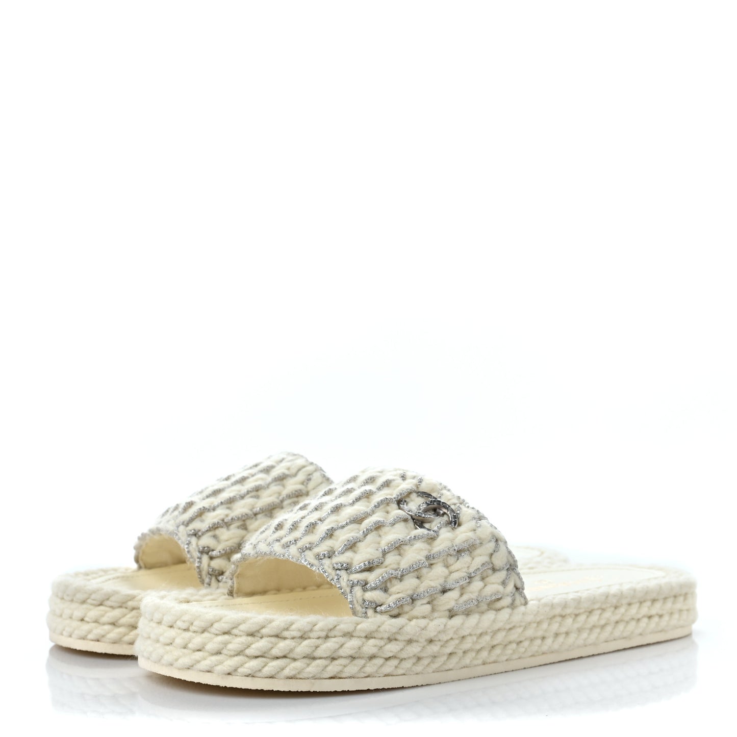 Braided Knit CC Mules 41 Ecru