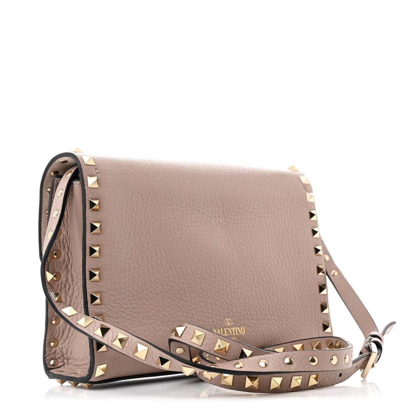 Pebbled Calfskin Medium Rockstud Flip Lock Crossbody Bag Clay