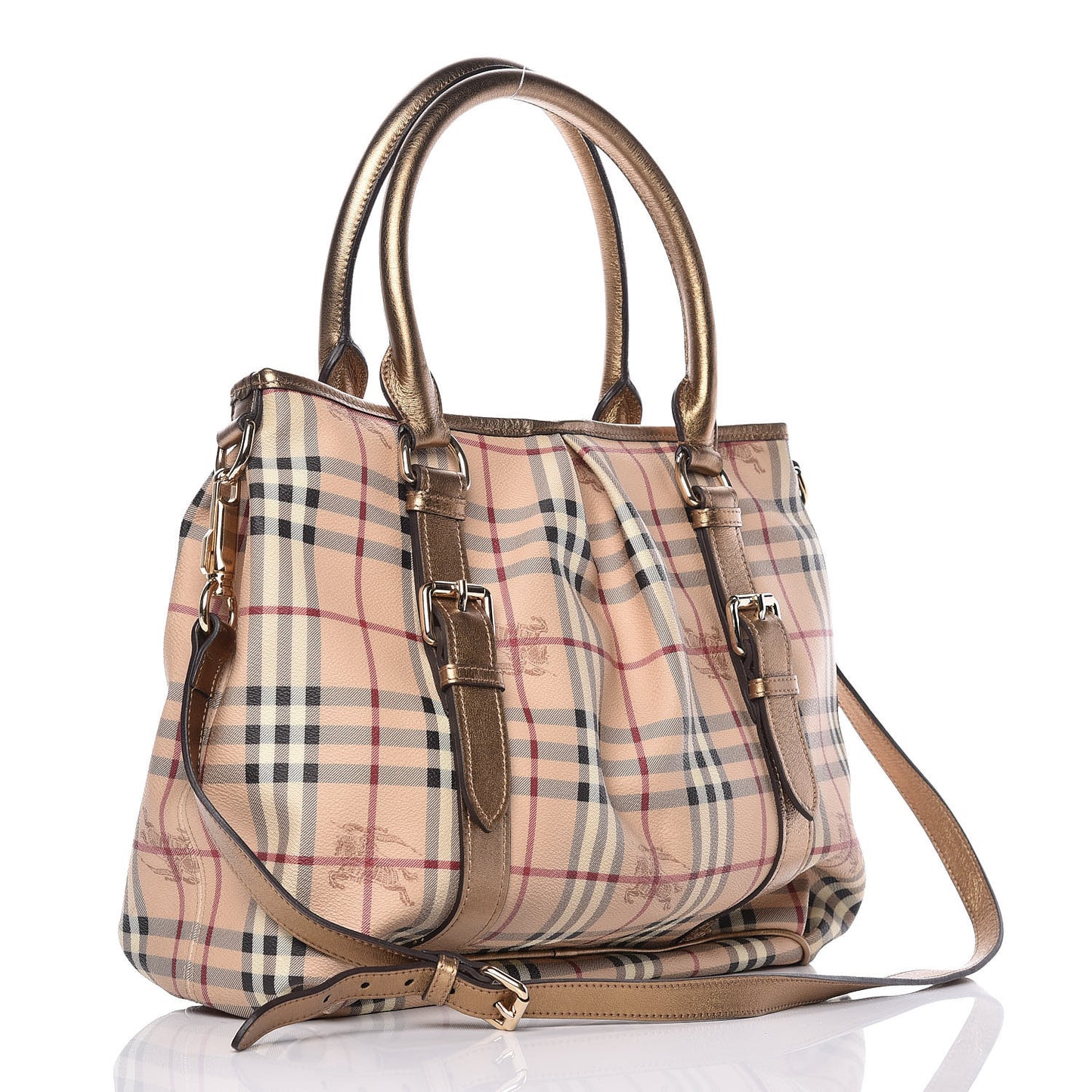 Metallic Calfskin Haymarket Check Large Northfield Tote Gold