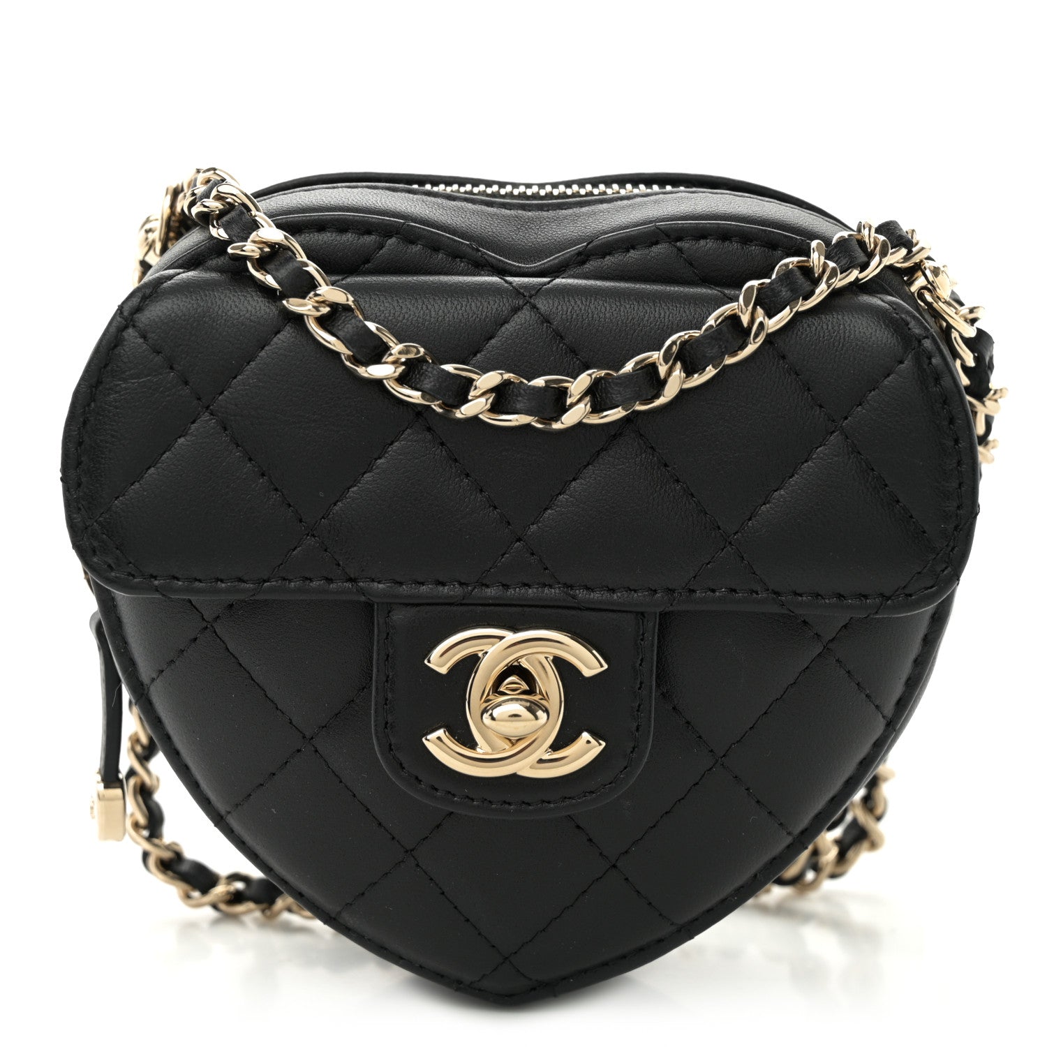 Chanel Lambskin Quilted CC In Love Heart Clutch With Chain Black 1 of 11
