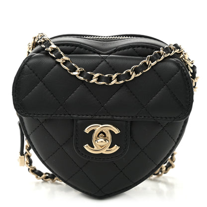Chanel Lambskin Quilted CC In Love Heart Clutch With Chain Black 1 of 11