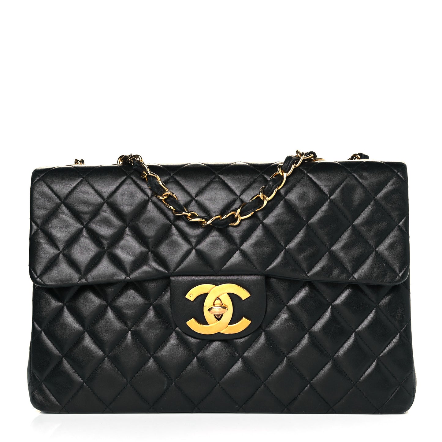 Lambskin Quilted XL Jumbo Single Flap Black