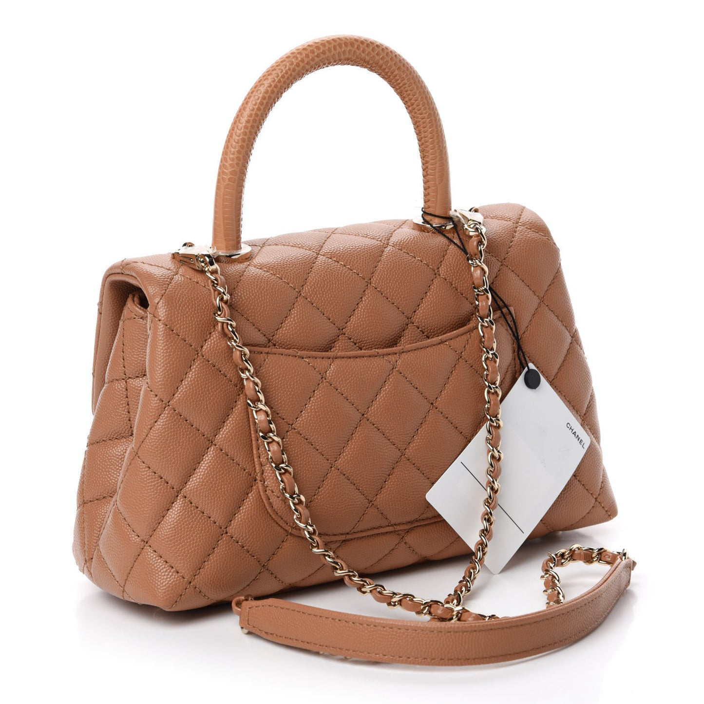 Caviar Quilted Lizard Embossed Mini Coco Handle Flap Brown