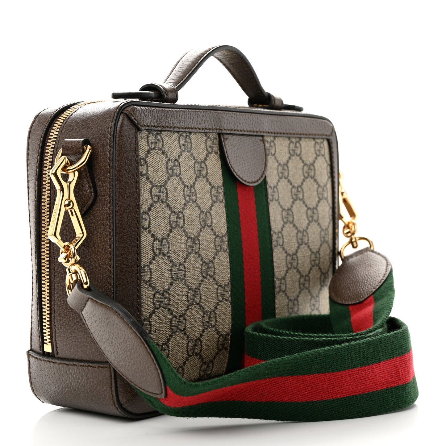 GG Supreme Monogram Web Small Ophidia Top Handle Shoulder Bag Brown