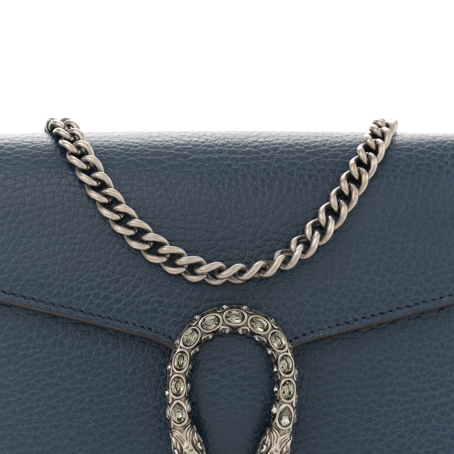 Dollar Calfskin Crystal Mini Dionysus Chain Wallet Blue Agata Black Diamond