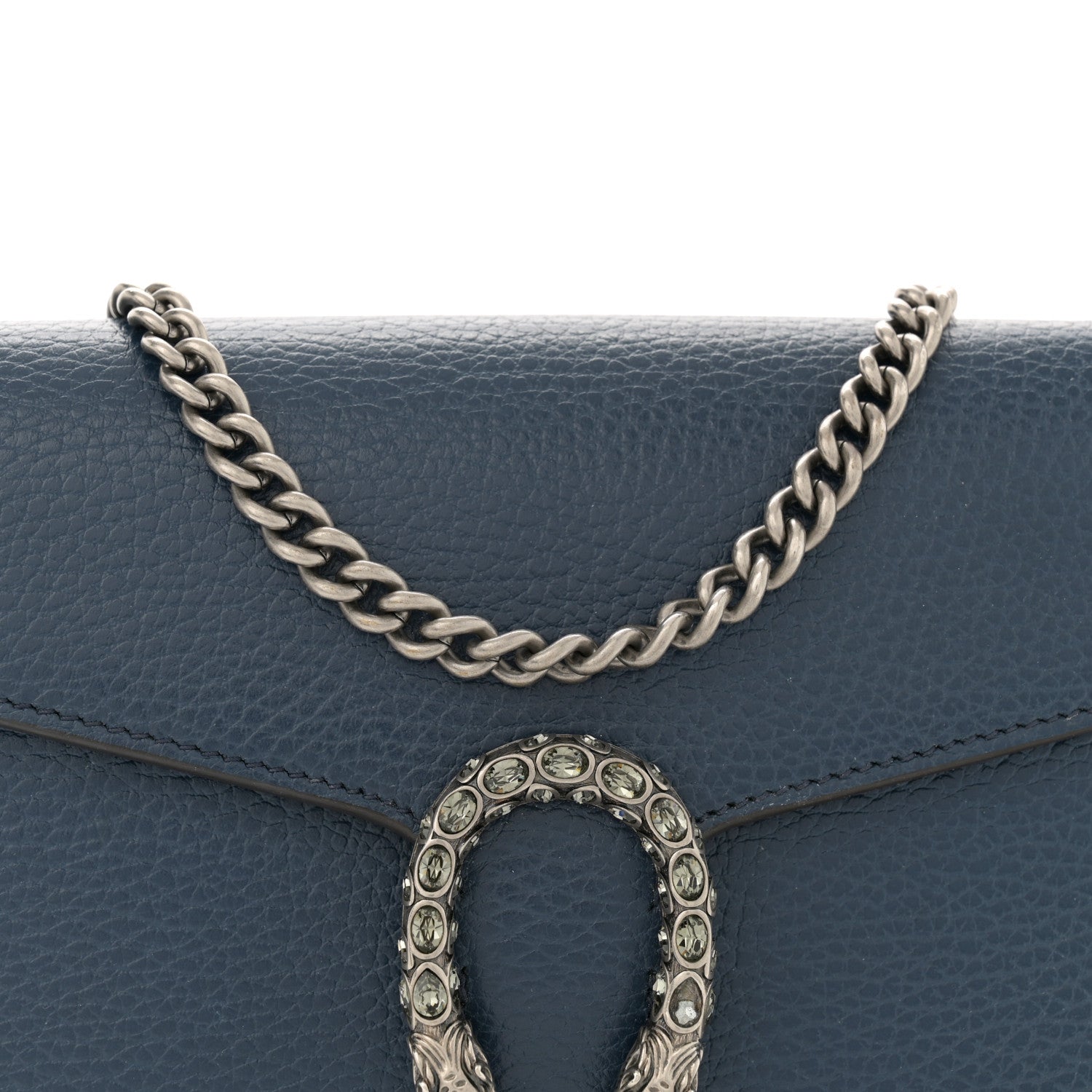 Gucci Dollar Calfskin Crystal Mini Dionysus Chain Wallet Blue Agata Black Diamond 8 of 12