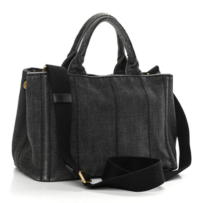 Prada Denim Logo Tote Black 3 of 12