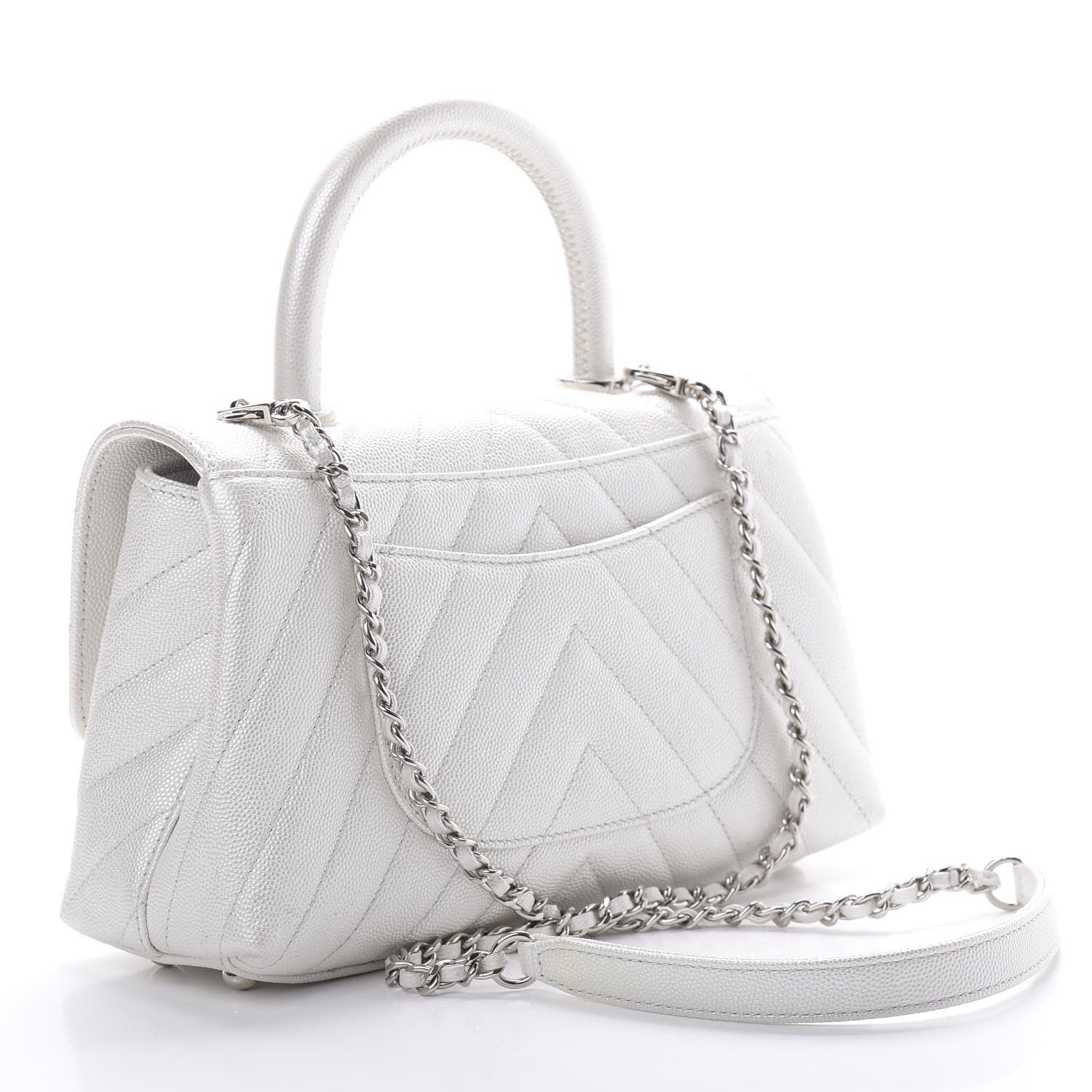 Chanel Iridescent Caviar Chevron Quilted Mini Coco Handle Flap White 3 of 13