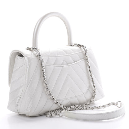 Chanel Iridescent Caviar Chevron Quilted Mini Coco Handle Flap White 3 of 13
