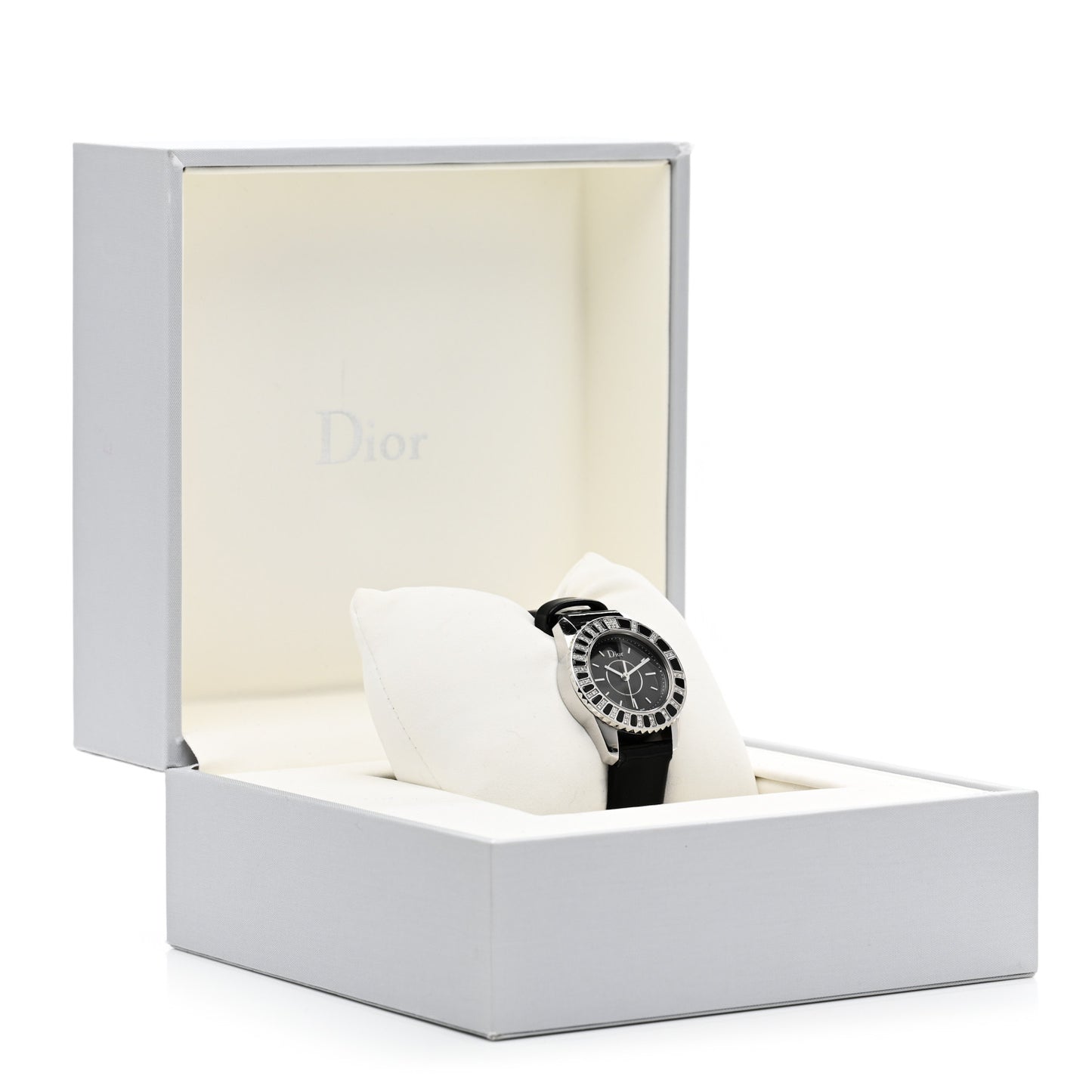 Stainless Steel Patent Diamond Sapphire 28mm Christal Quartz Watch Black