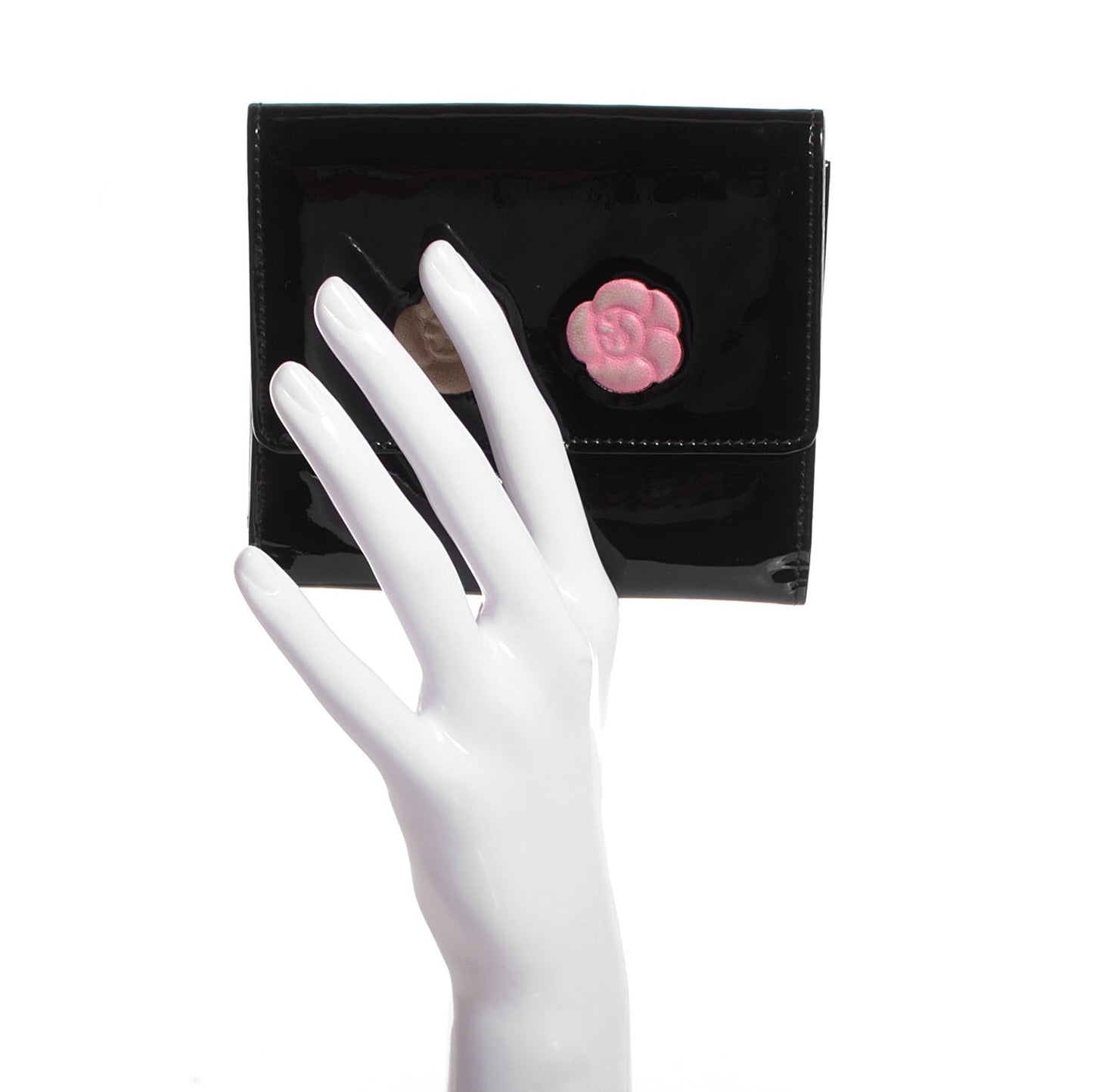 Patent Camellia Compact Wallet Black