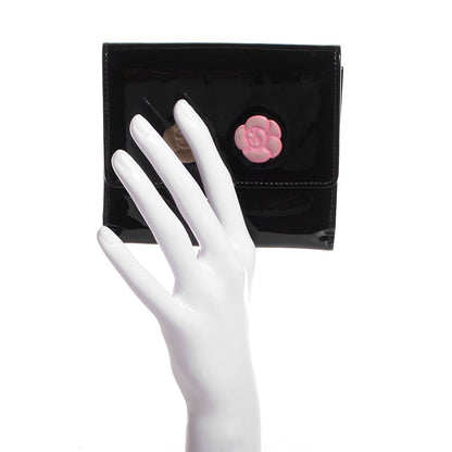 Chanel Patent Camellia Compact Wallet Black 2 of 9