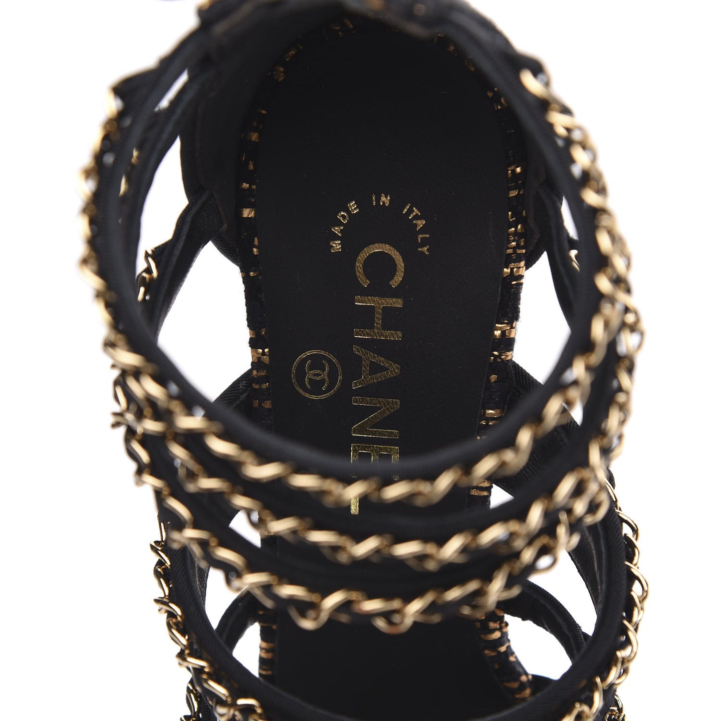 Metallic Tweed Gladiator Chain Sandals 39.5 Black Gold