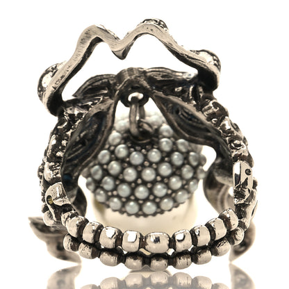 Gucci Metal Crystal Pearl Ring M 56/7.5 Silver 3 of 4
