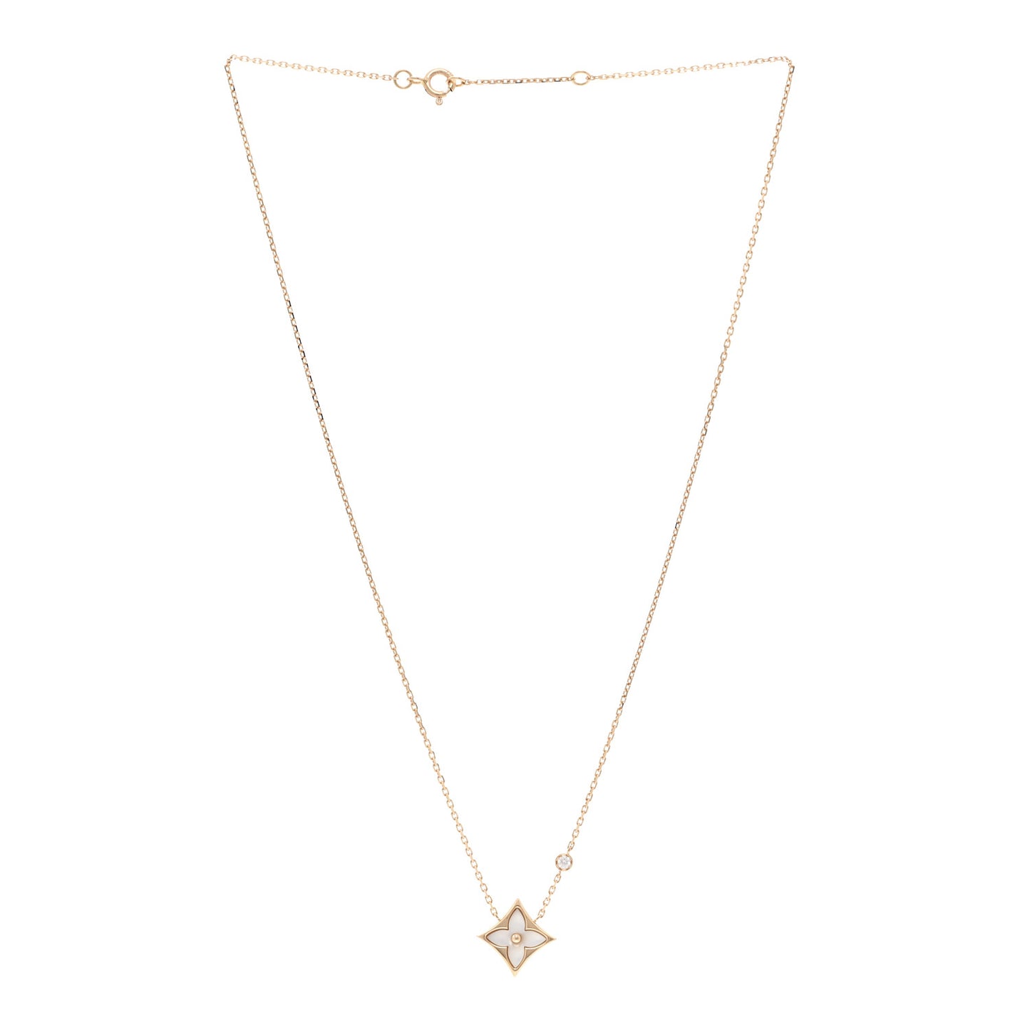 18K Pink Gold Diamond Mother of Pearl Color Blossom BB Star Pendant Necklace
