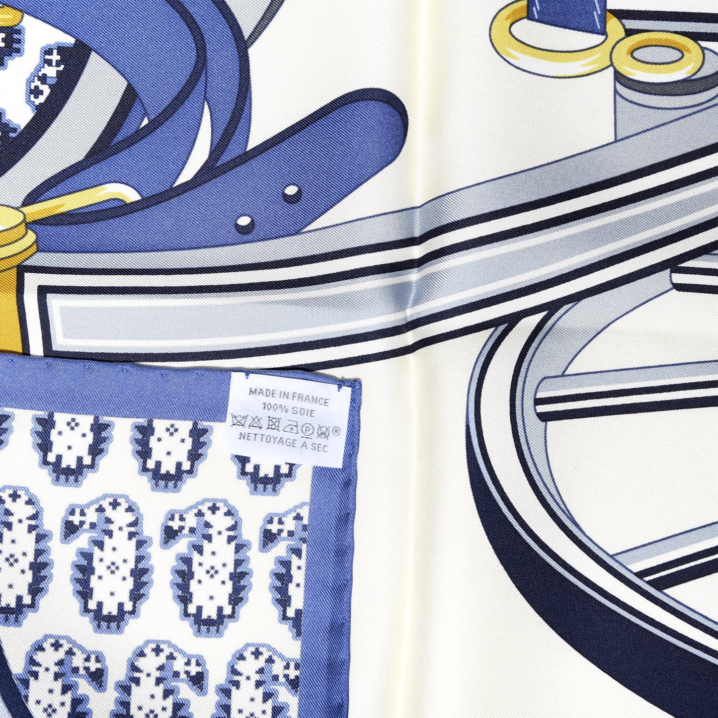 Silk Les Roues De Phaeton Scarf 90 Ivoire Bleu Gris Bleute
