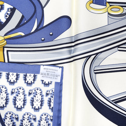 Hermes Silk Les Roues De Phaeton Scarf 90 Ivoire Bleu Gris Bleute 4 of 5