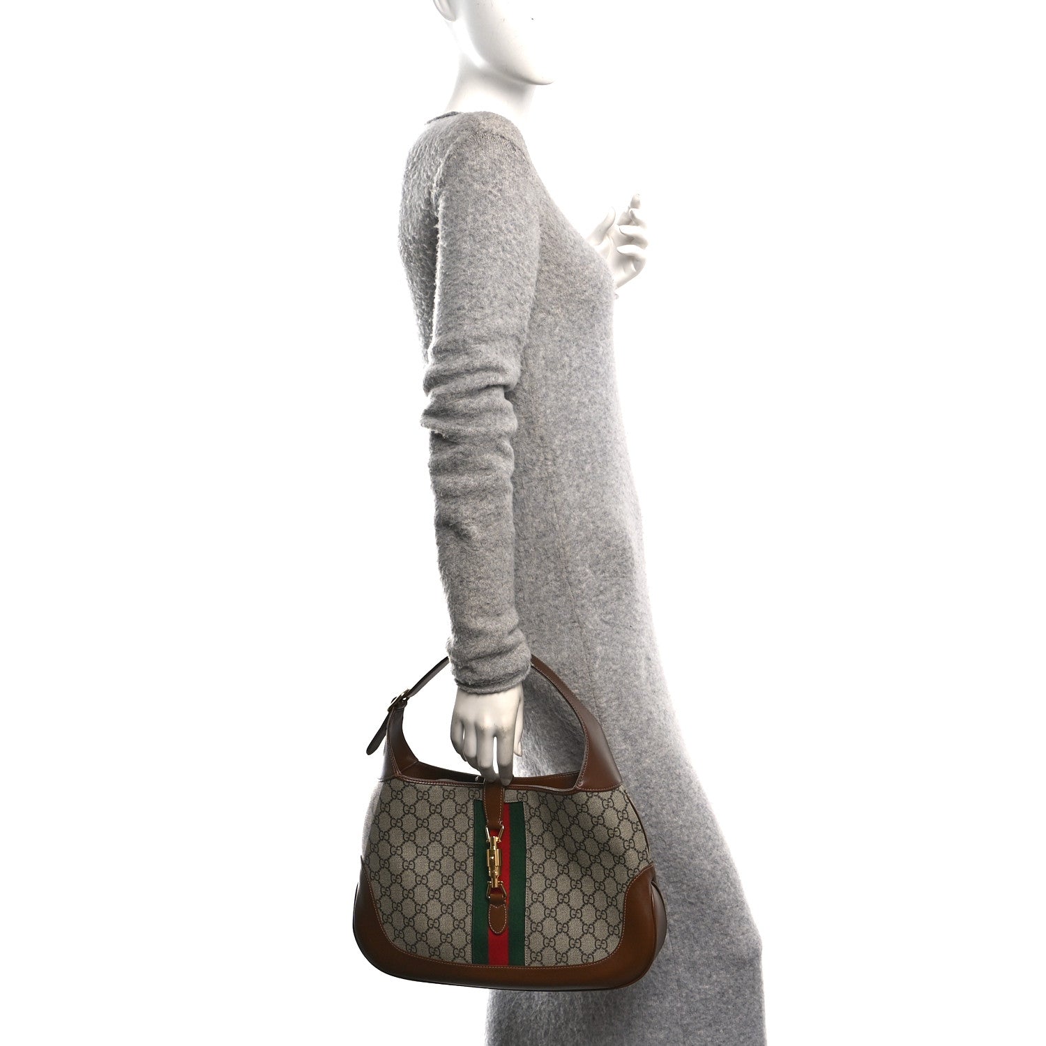 Gucci GG Supreme Monogram Azalea Calfskin Web Medium Jackie 1961 Hobo Beige Ebony Brown Sugar 2 of 10