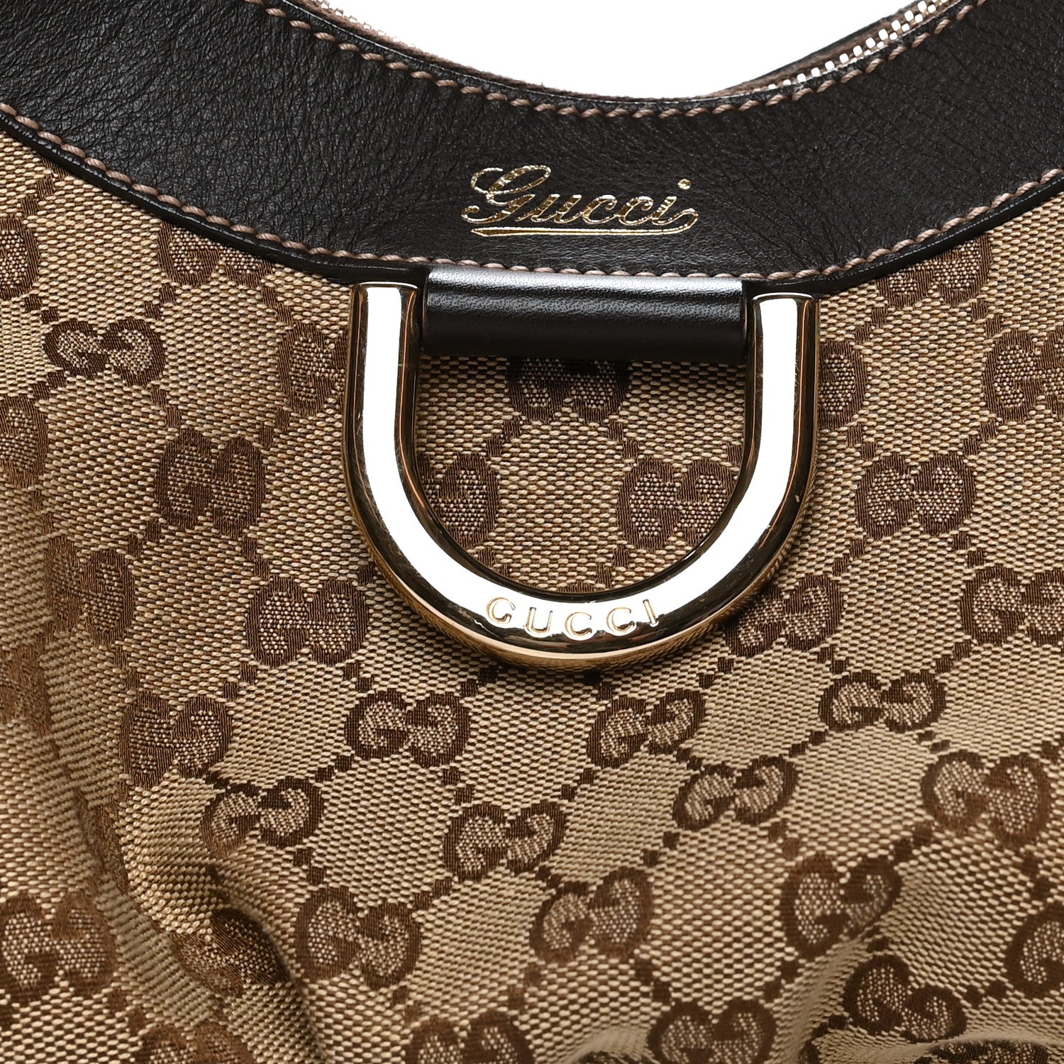 Gucci Monogram Medium D Gold Ring Hobo Dark Brown 8 of 10