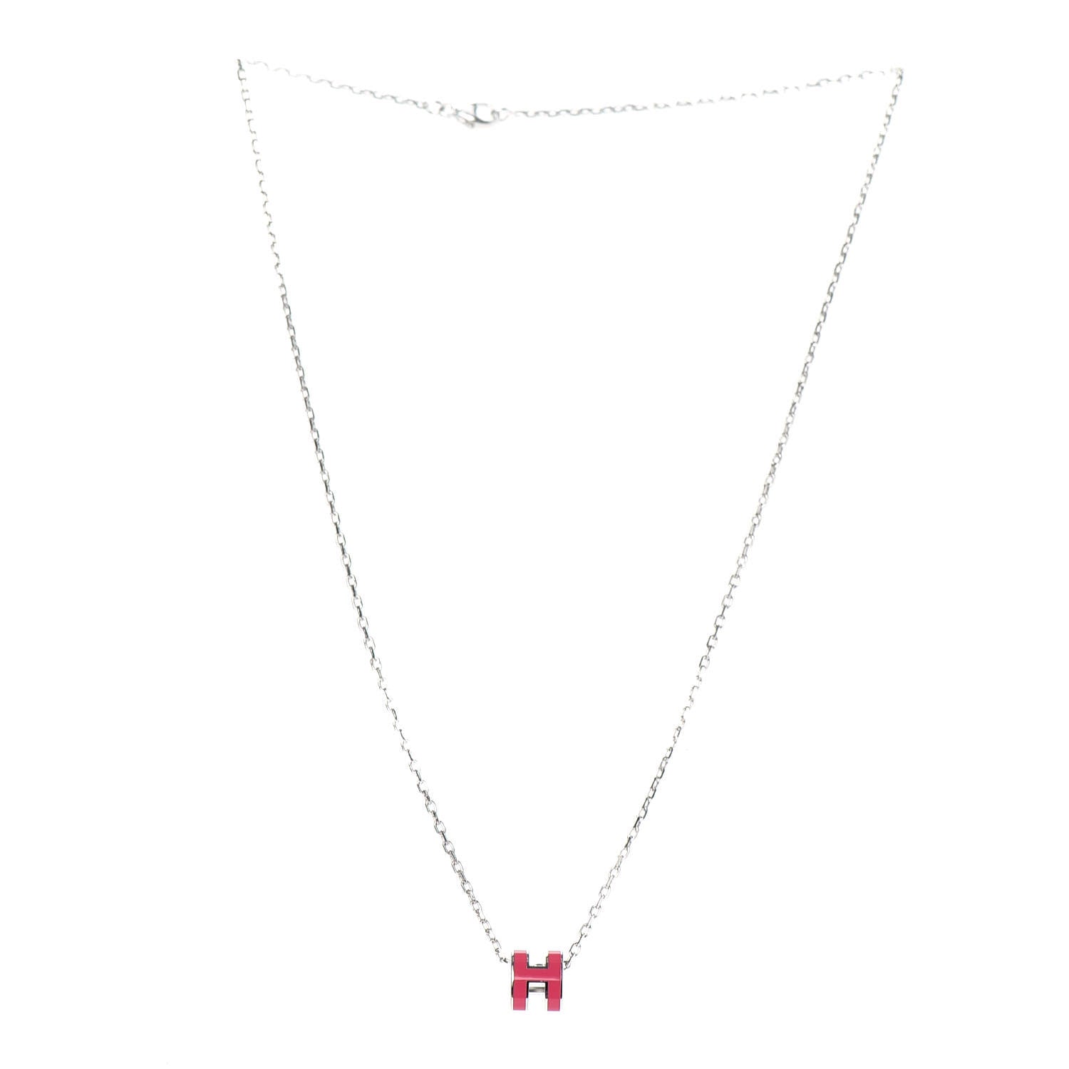 Hermes Lacquered Palladium Mini Pop H Pendant Necklace Rose Extreme 3 of 6
