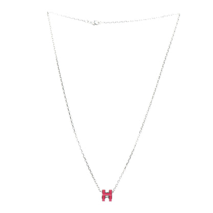 Hermes Lacquered Palladium Mini Pop H Pendant Necklace Rose Extreme 3 of 6