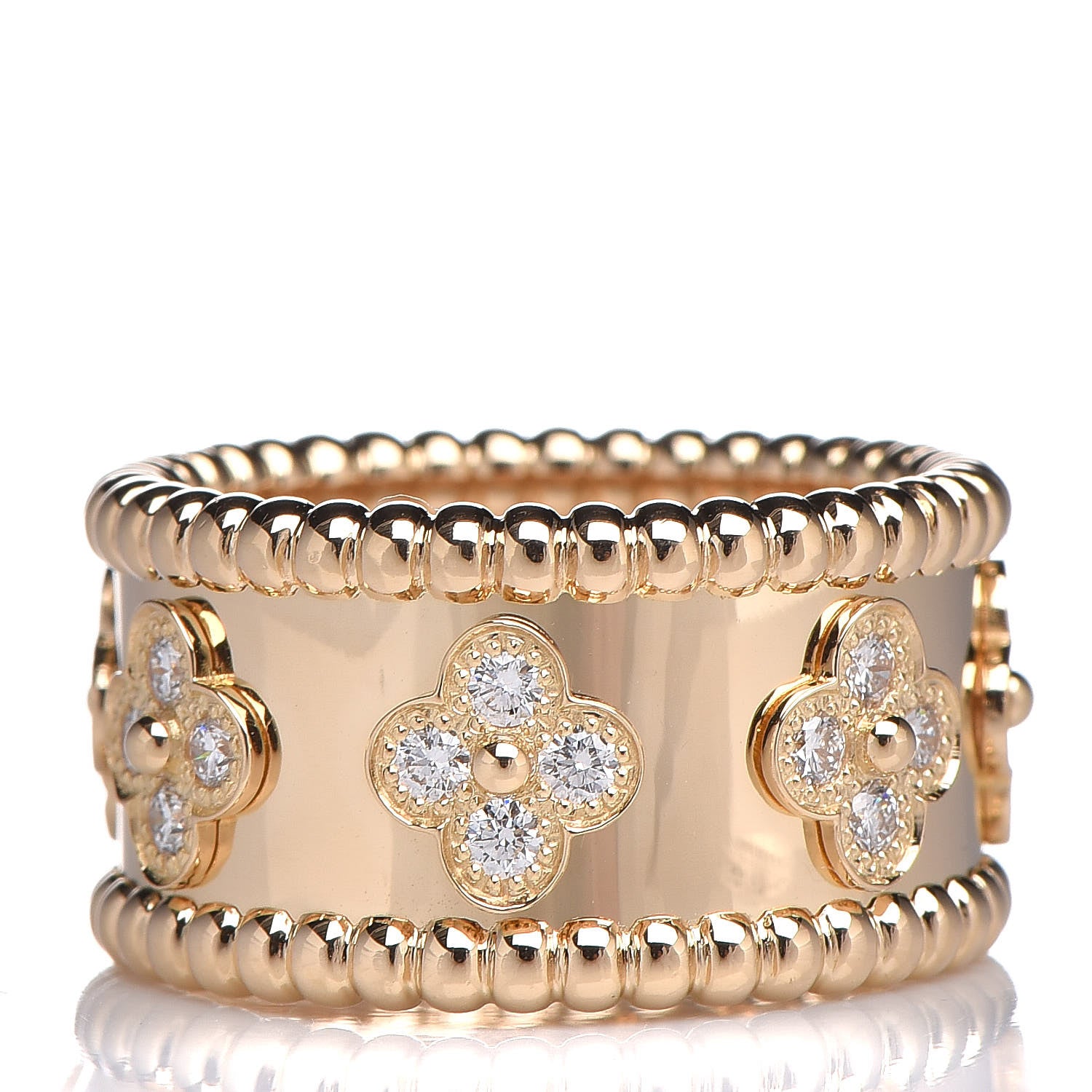 Van Cleef & Arpels 18K Yellow Gold Diamond Perlee Clovers Ring 50 5.25 3 of 5