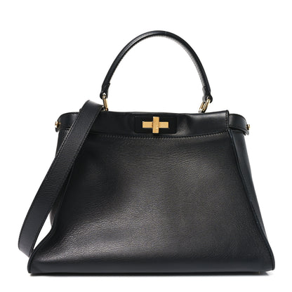 Fendi Calfskin Velvet Fun Fair Medium Peekaboo Iconic Satchel Night Blue Multicolor 1 of 10