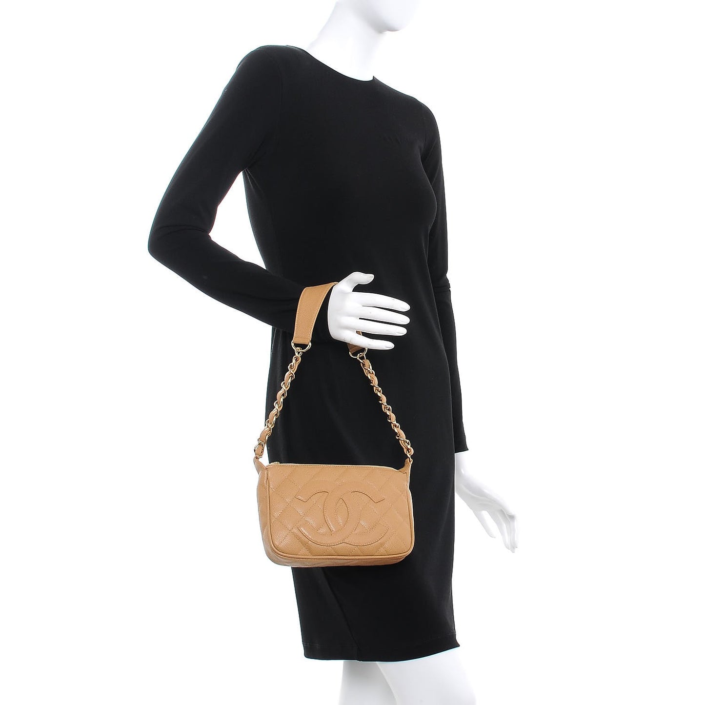Caviar Quilted CC Shoulder Bag Beige