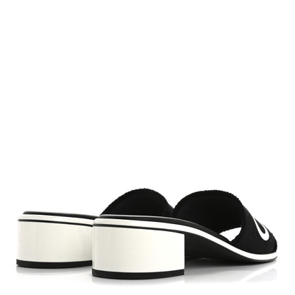 Chanel Cotton Logo Mule Sandals 39.5 Black White 5 of 15