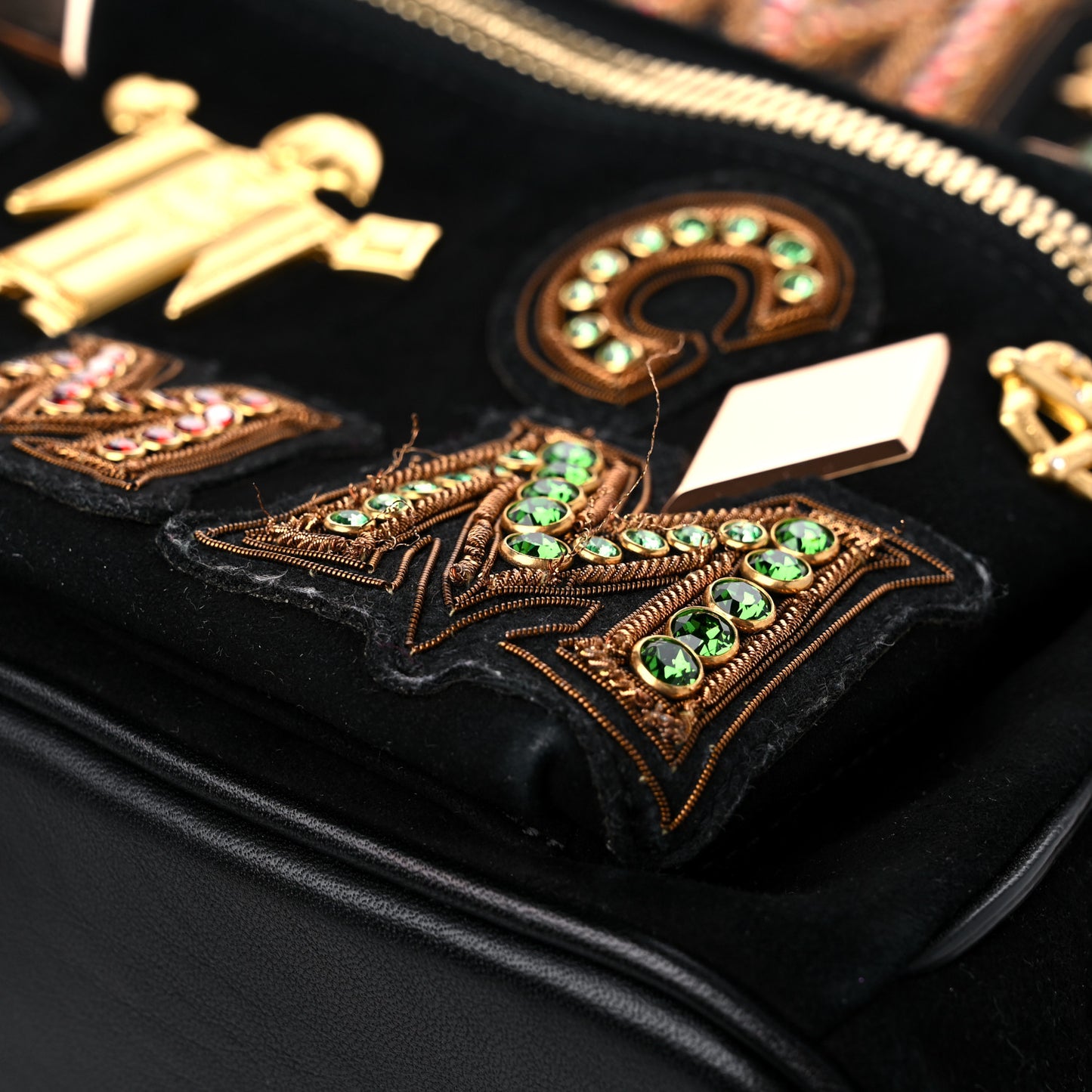 Suede Crystal Victory Patch Backpack Black