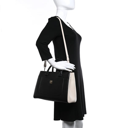 Chanel Grained Calfskin Small Bi-Color Neo Executive Shopper Tote Black Beige 2 of 9