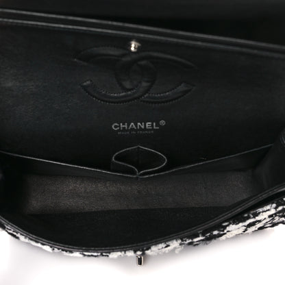 Chanel Tweed Quilted Medium Double Flap Black Ecru White 5 of 10