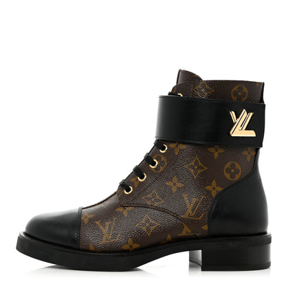 Louis Vuitton Calfskin Monogram Wonderland Flat Ranger Boots 39 Black 1 of 13