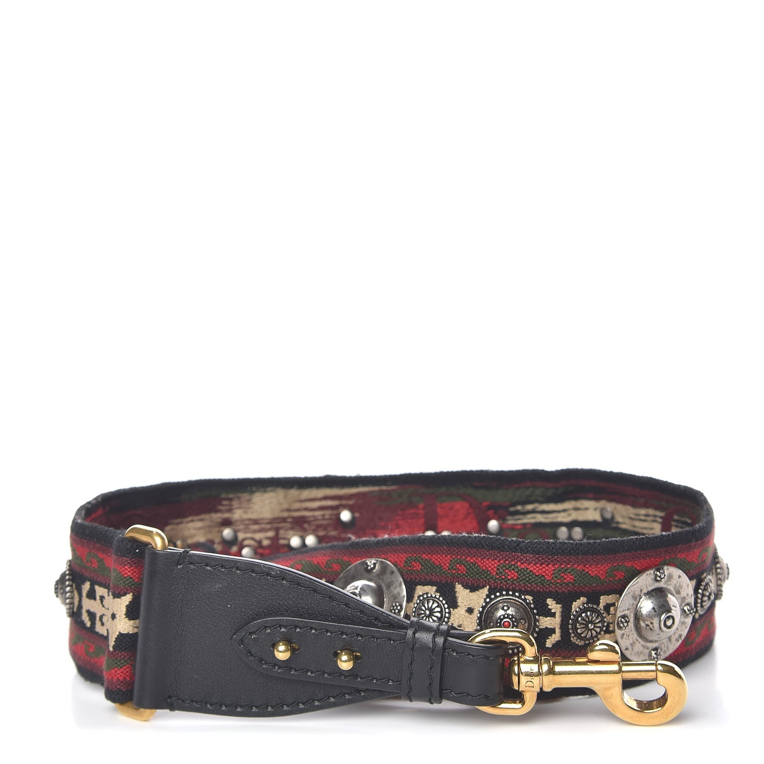 Christian Dior Canvas Embroidered Studded Bohemian Shoulder Strap Red 1 of 5