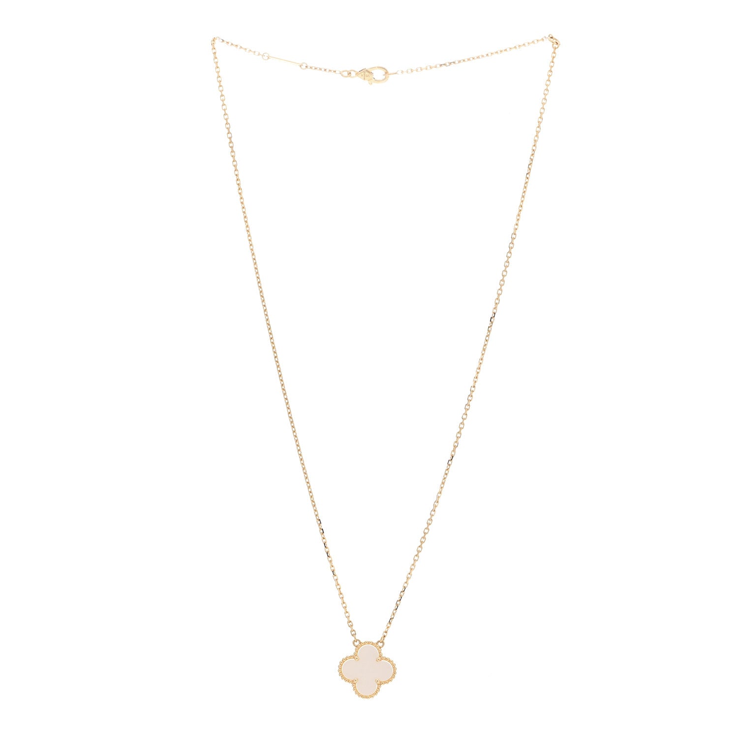 Van Cleef & Arpels 18K Yellow Gold Mother of Pearl Vintage Alhambra Pendant Necklace 3 of 6