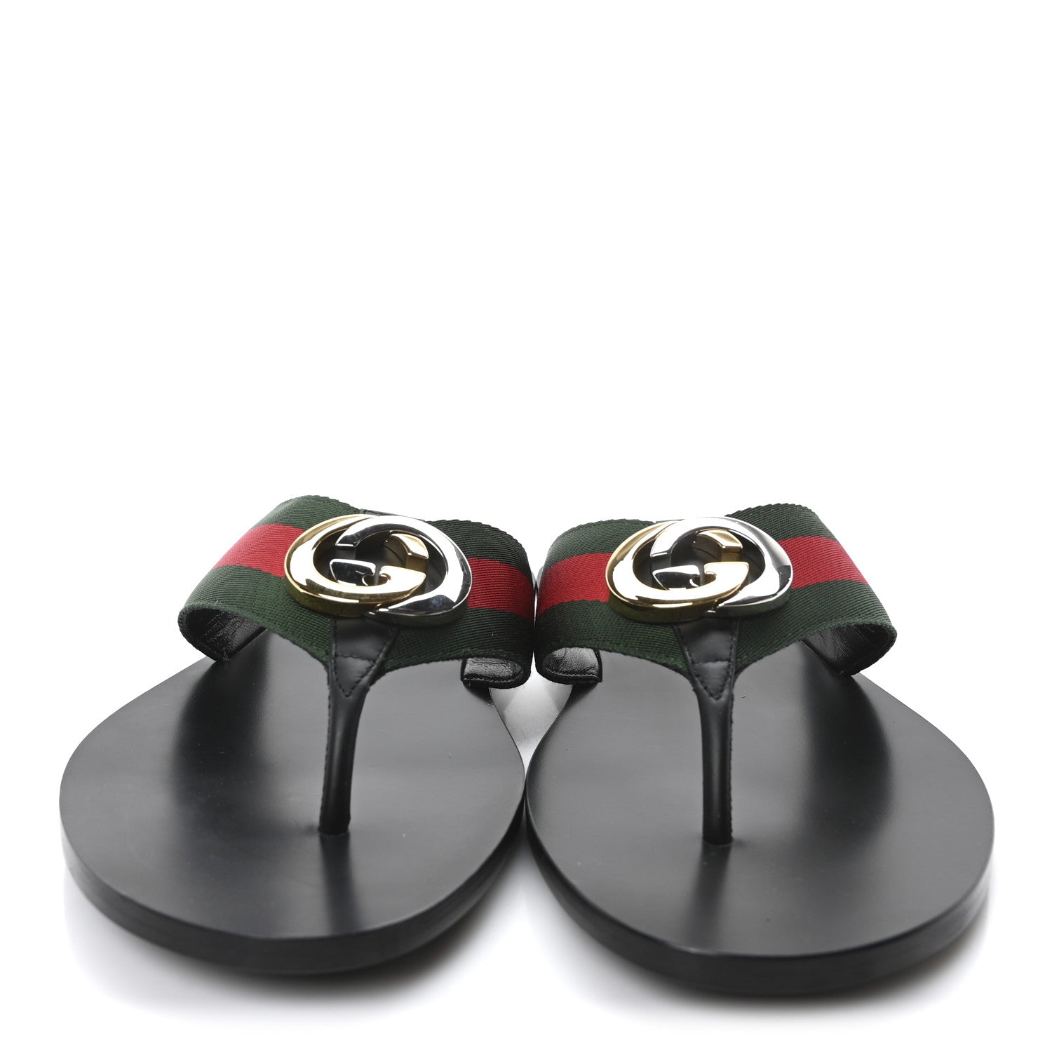Gucci Nylon Calfskin Web Mens GG Thong Sandals 7 Green Red Black 3 of 8