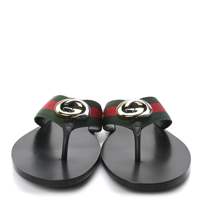 Gucci Nylon Calfskin Web Mens GG Thong Sandals 7 Green Red Black 3 of 8