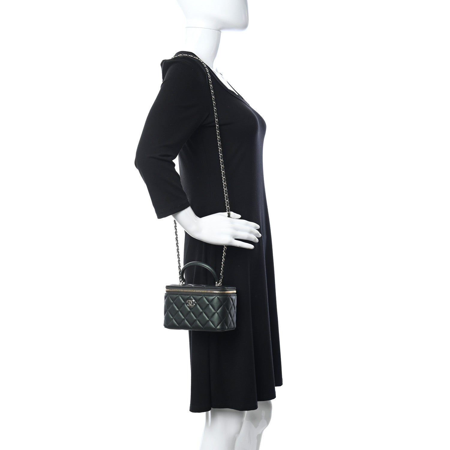 Chanel Iridescent Lambskin Quilted Small Top Handle Vanity Case With Chain Dark Green 2 of 13