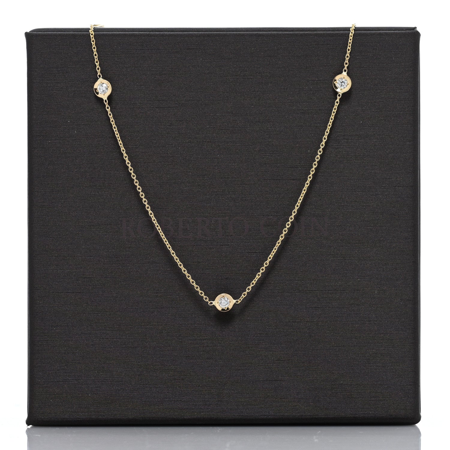 Roberto Coin 18K Yellow Gold Diamond .25ct Diamonds By The Inch Five Station Necklace 5 of 5