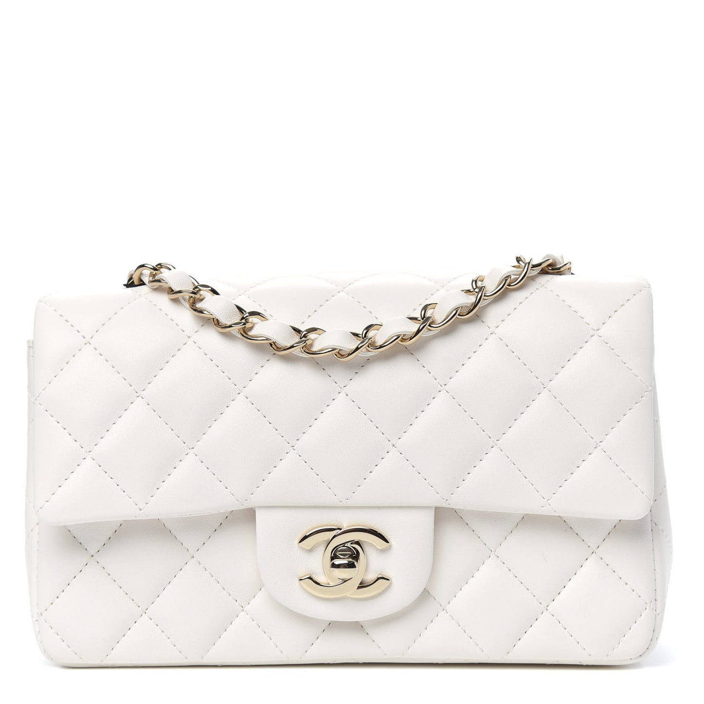 Lambskin Quilted Mini Rectangular Flap White