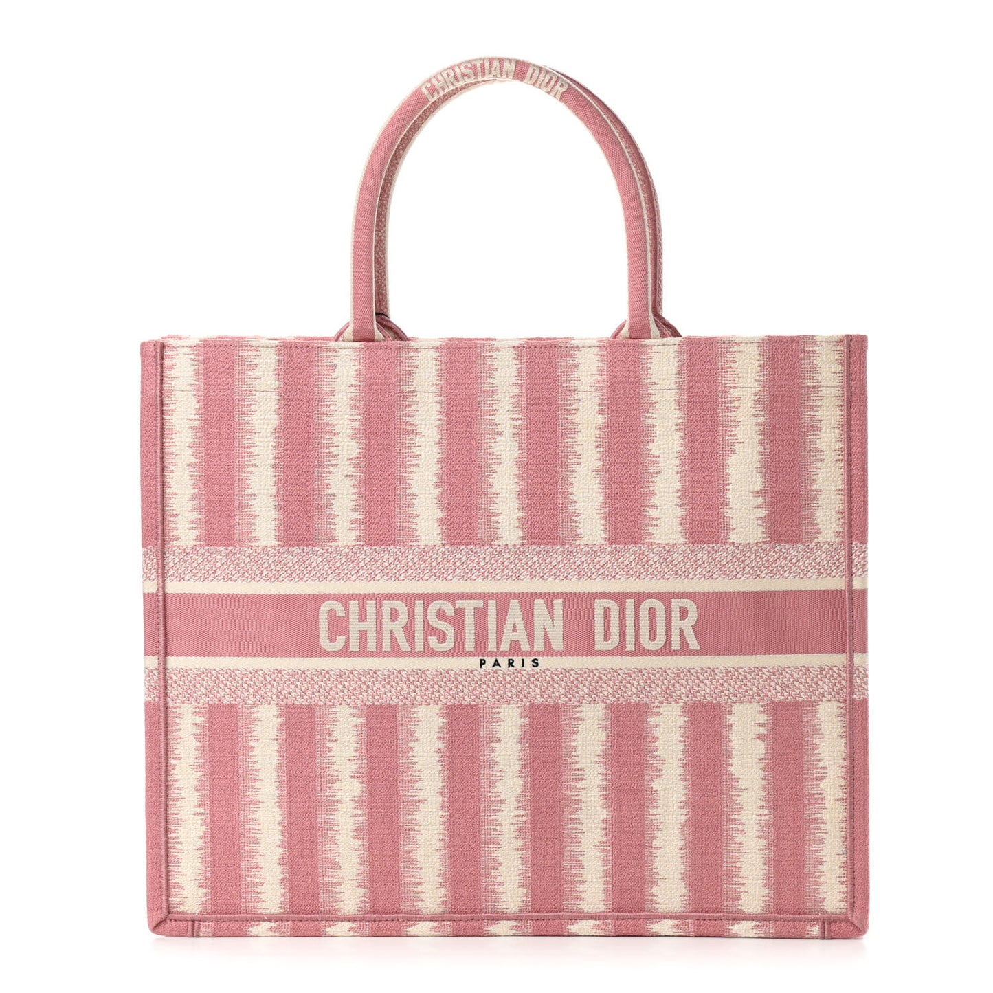 Canvas Embroidered Large Striped Book Tote Pink